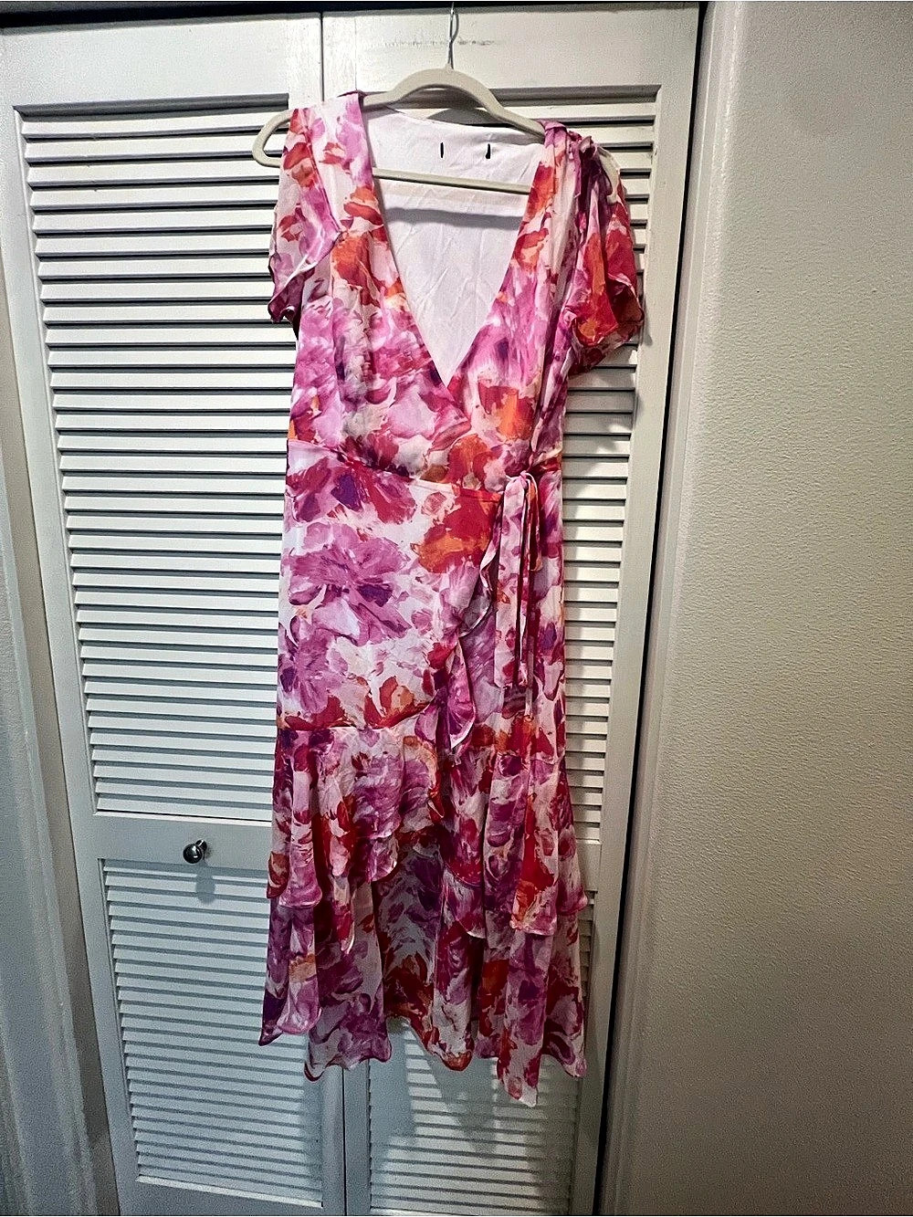 Lulus Floral Midi Dress in Pink & Purple